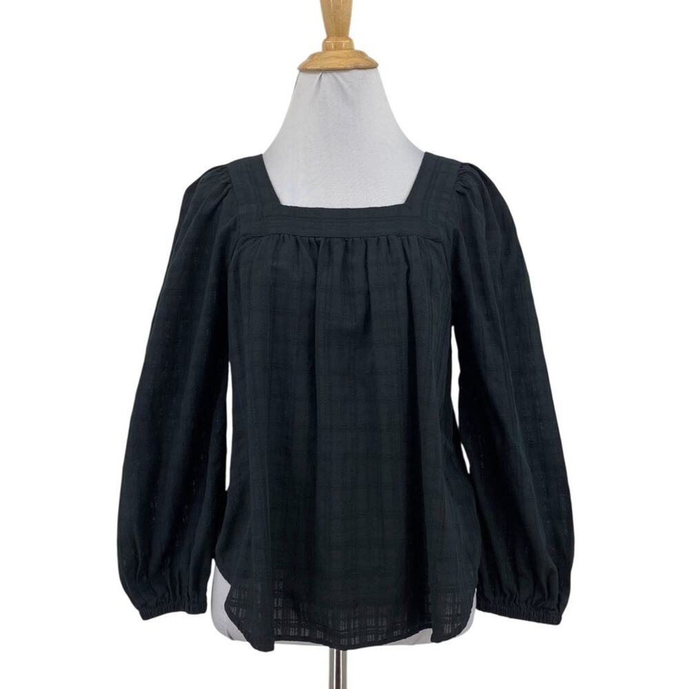 Madewell Top Womens 2XS XXS Black Cotton Square Neck Bubble Sleeve Gauzy Shirt
